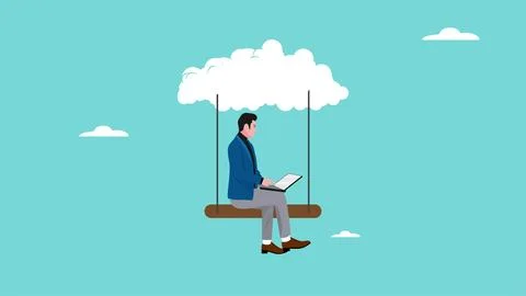 Cloud computing on corporate infrastructure, remote work or work from home,.. 스톡 일러스트