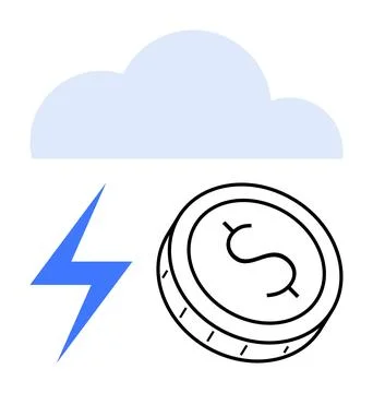 Cloud Computing Cost and Efficiency Symbolized by Coin, Cloud, and Bolt Stockillustratie
