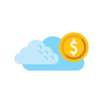 Cloud computing costs with dollar symbol on gold coin over blue cloud Illustrazione stock