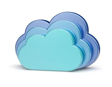 Cloud computing creative concept blue glossy metallic clouds isolated on white イラスト素材