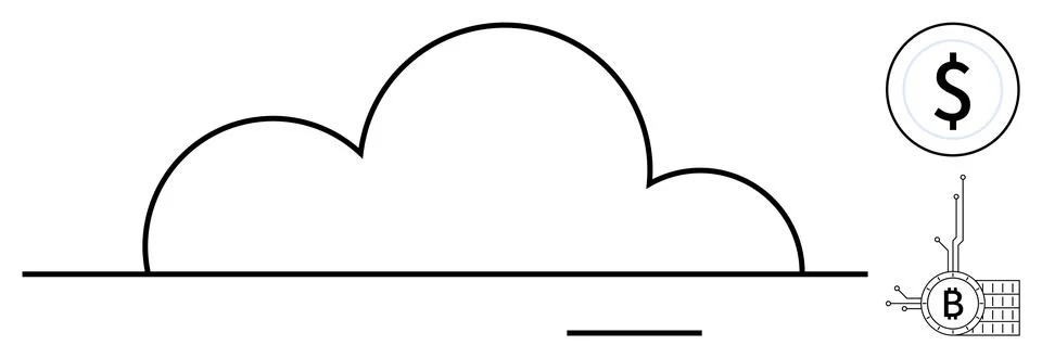 Cloud Computing with Cryptocurrency and Dollar Sign Icon Stock Illustration