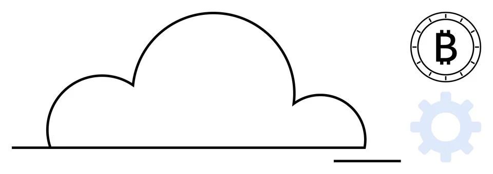 Cloud Computing with Cryptocurrency and Gear Symbols Representing Blockchai.. Stock Illustration