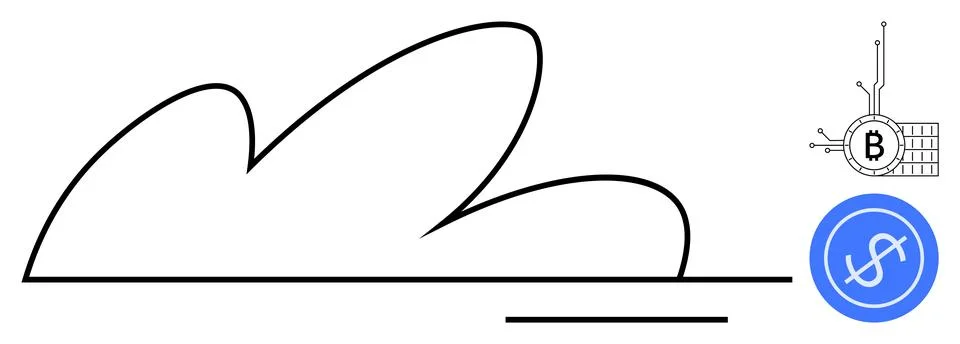 Cloud Computing in Cryptocurrency with Bitcoin and Dollar Symbols Stock Illustration