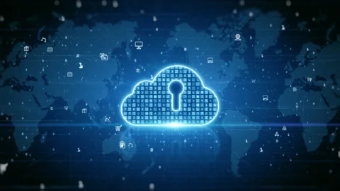 Cloud computing of cyber security, digital data network protection. High-spee Stock Footage 135294163