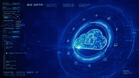 Cloud Computing with Cyber Security Lock and Binary Code for Big Data Stock Footage 320031197