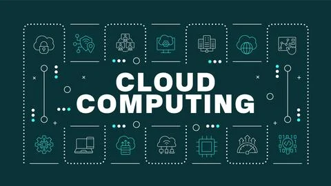 Cloud computing dark green banner with outline icons Stock Illustration