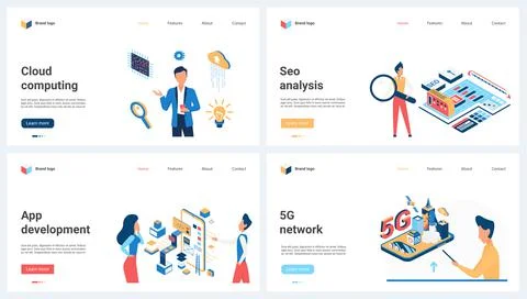 Cloud computing, data analysis, 5G network set, tiny people work with analytic 스톡 일러스트