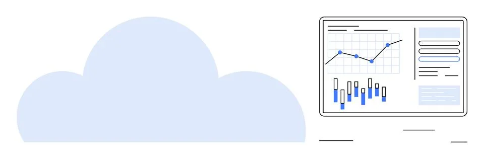 Cloud Computing Data Analysis with Charts and Graphs Displayed on a Monitor Stock Illustration
