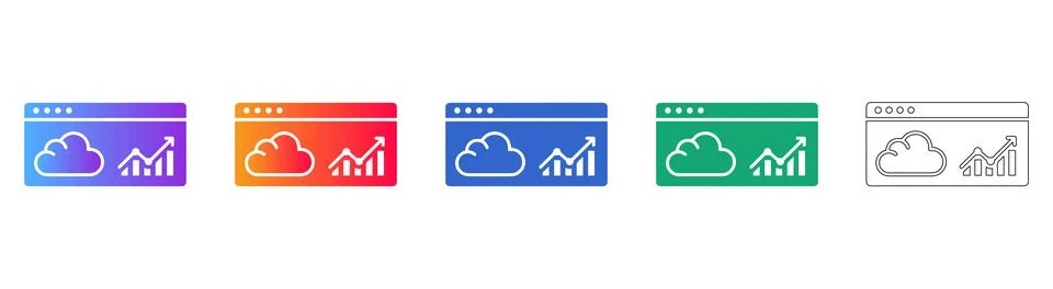 Cloud Computing Data Analysis Dashboard Icon Set Stockillustratie
