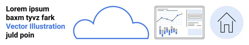 Cloud computing, data analysis, home automation, technology solutions, busine Stockillustratie