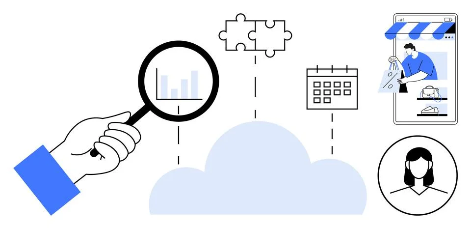 Cloud Computing with Data Analysis, Online Store, Collaboration, Calendar I.. 스톡 일러스트