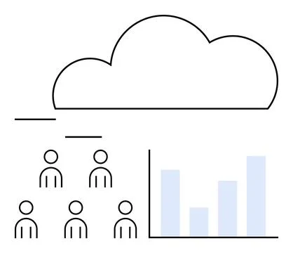 Cloud Computing Data Analysis with Team Collaboration and Bar Graph Represe.. Stock Illustration