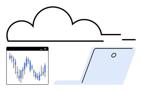 Cloud Computing with Data Analytics and Laptop Emphasizing Online Technolog.. Illustrazione stock