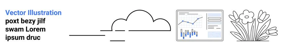 Cloud Computing, Data Analytics, and Nature Combined in a Minimalist Concept 库存插图