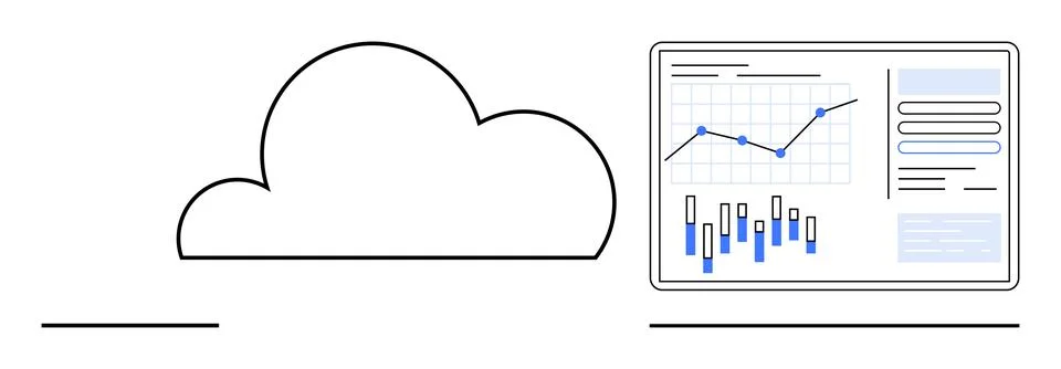 Cloud Computing with Data Analytics Dashboard Showcasing Blue and Gray Grap.. Illustrazione stock