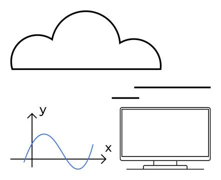 Cloud computing with data analytics on a digital screen and graph representation Stock Illustration