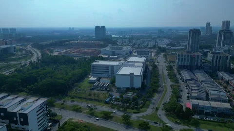 Cloud computing Data center at Ciber city. Dramatic aerial view drone Stock Footage 331017837