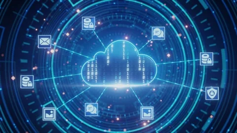 Cloud Computing Data Center with Digital Network Lines Stock Footage 262715363