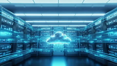 Cloud Computing Data Center with Digital Network Lines Stock Footage 327715429