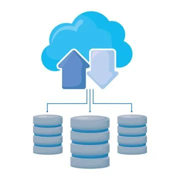 Cloud computing with data disks and arrows Stock Illustration
