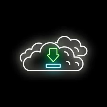 Cloud computing data downloading neon light icon Illustrazione stock