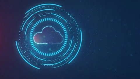 Cloud computing Data Fiber and Circle line HUD technological glowing Effect. Stock Footage 250443581