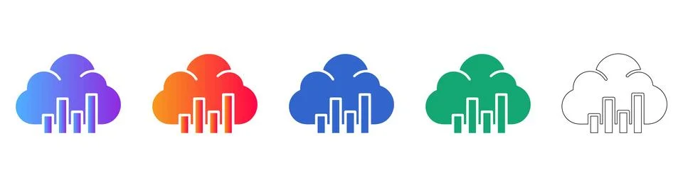 Cloud Computing Data Graph Icon Set Illustrazione stock
