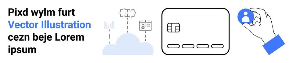Cloud computing with data graphs, identity verification icon in hand, and tex Stock Illustration