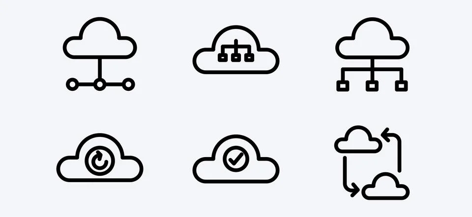 Cloud Computing Data Management and Network Security Outline Icons Set イラスト素材