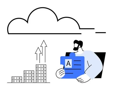 Cloud computing, data management, business growth, analytics, file sharing, o Illustrazione stock