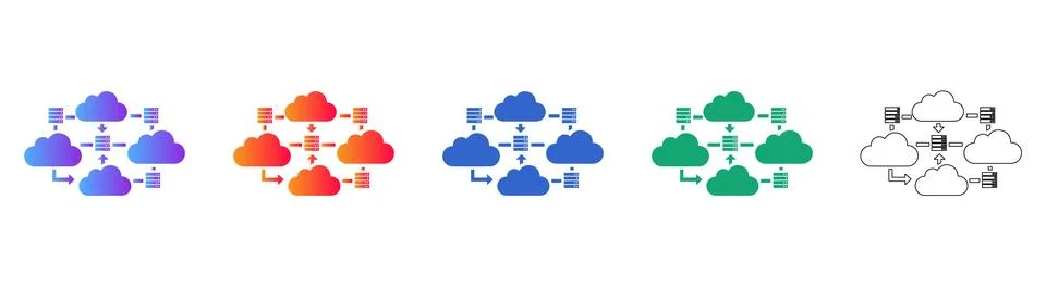 Cloud Computing Data Network and Server Infrastructure Icons Set 스톡 일러스트