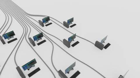 Cloud computing, data network concept on white background with negative space Stock Illustration