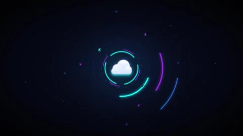 Cloud computing data network hud interface animation with rotating neon cir.. Stock Footage 337565277