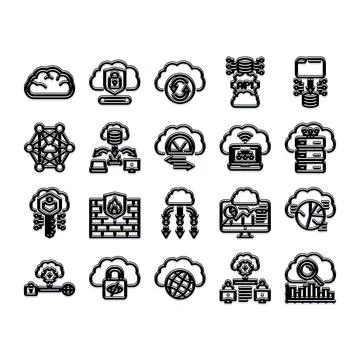 Cloud computing data network technology icon set Stock Illustration