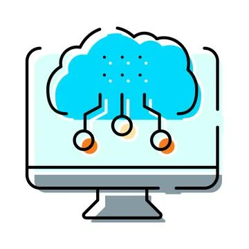 Cloud computing data network technology connecting to monitor Stock Illustration