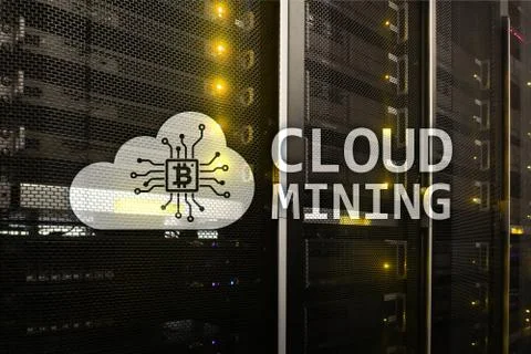 Cloud computing, data or cryptocurrency (Bitcoin, Ethereum) mining in data ce Stock Illustration