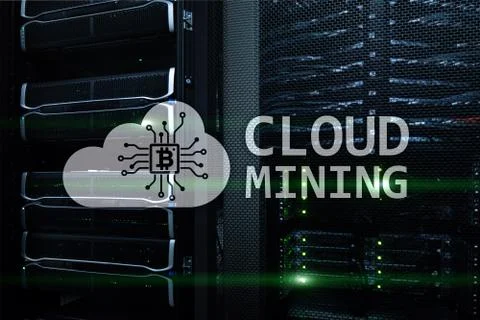 Cloud computing, data or cryptocurrency (Bitcoin, Ethereum) mining in data ce Stock Illustration