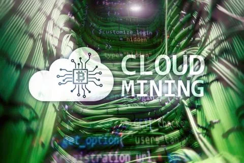 Cloud computing, data or cryptocurrency (Bitcoin, Ethereum) mining in data ce Stock Illustration