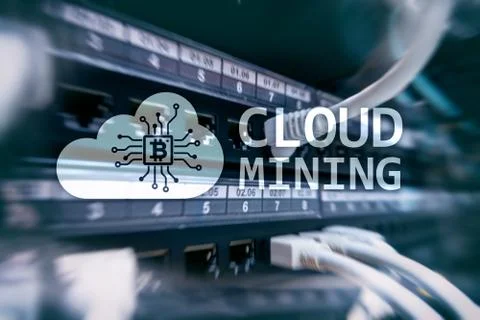 Cloud computing, data or cryptocurrency (Bitcoin, Ethereum) mining in data ce Illustrazione stock