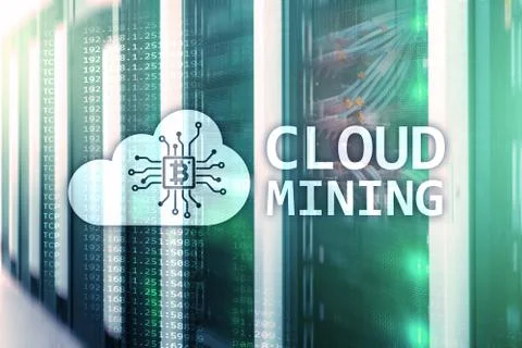 Cloud computing, data or cryptocurrency (Bitcoin, Ethereum) mining in data ce Illustrazione stock