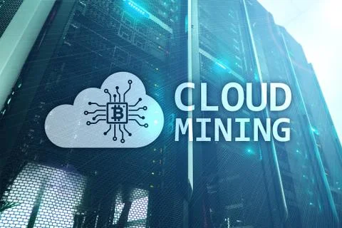 Cloud computing, data or cryptocurrency (Bitcoin, Ethereum) mining in data ce 写真素材