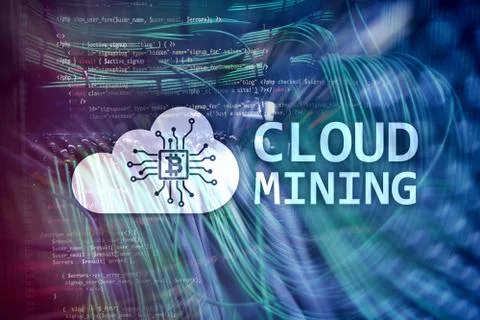 Cloud computing, data or cryptocurrency Bitcoin, Ethereum mining in data center Stockfoto's