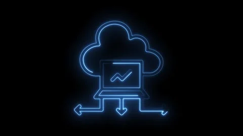Cloud computing data processing and analysis represented by a glowing neon Stock Footage 322983578