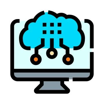 Cloud computing data processing on desktop monitor Stock Illustration