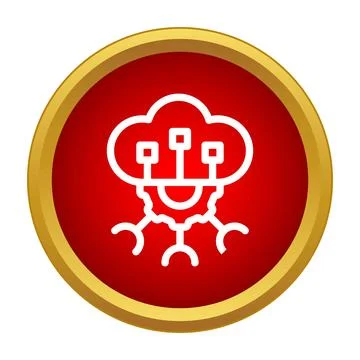 Cloud computing data processing network icon on red button 库存插图