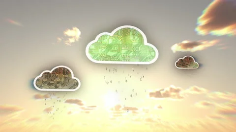 Cloud computing data rain animation concept seamless loop Video stock 214059953