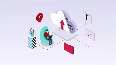 Cloud Computing, Data Security, and Remote Work 3d animation cartoon Stock Footage 302529693