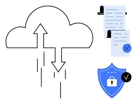 Cloud Computing with Data Security and Document Management Stock Illustration