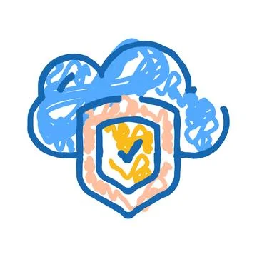 Cloud computing data security and protection doodle Stock Illustration