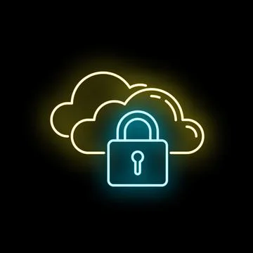 Cloud computing data security and privacy neon concept Illustrazione stock